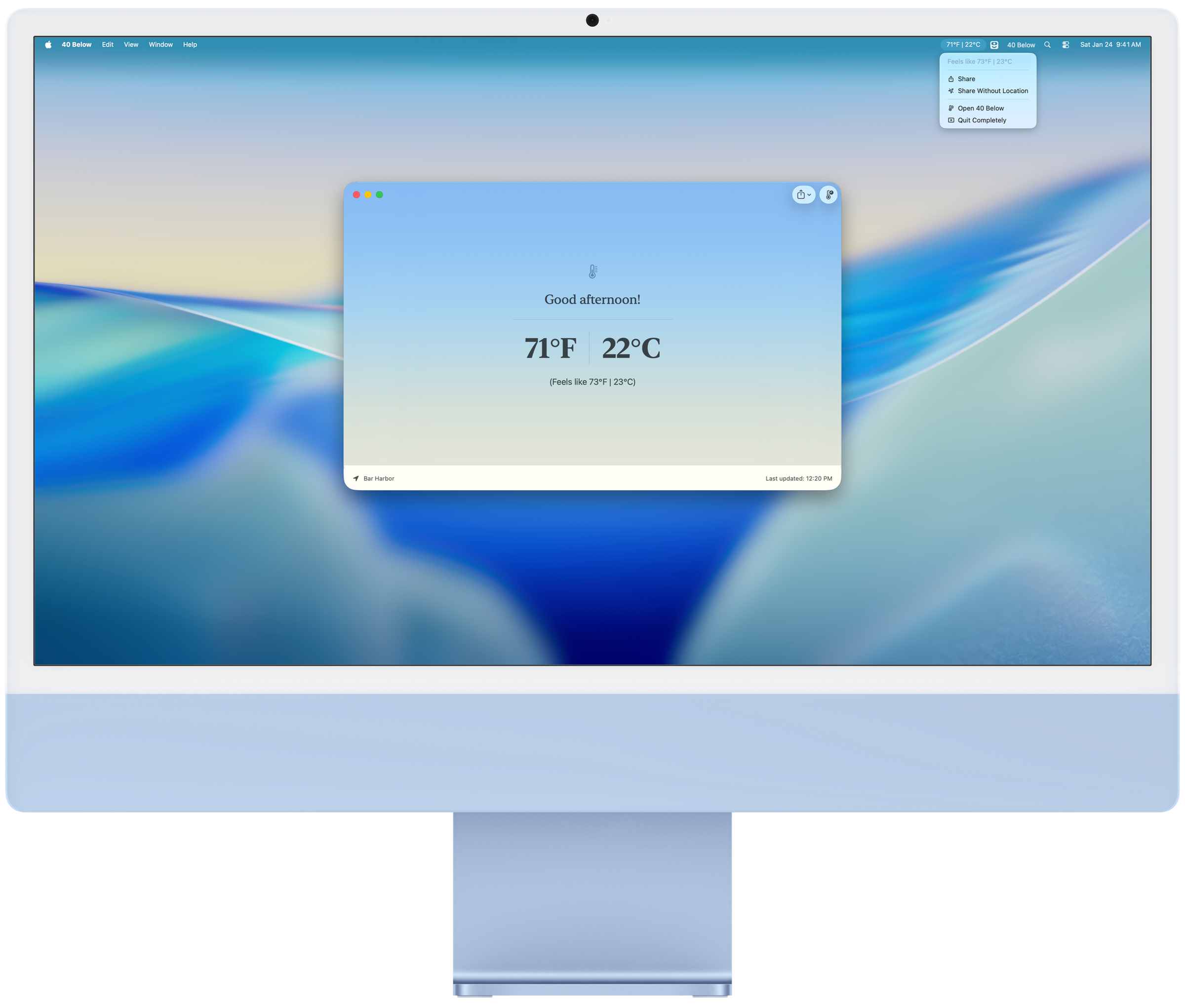 40 Below iMac product image on a blue iMac